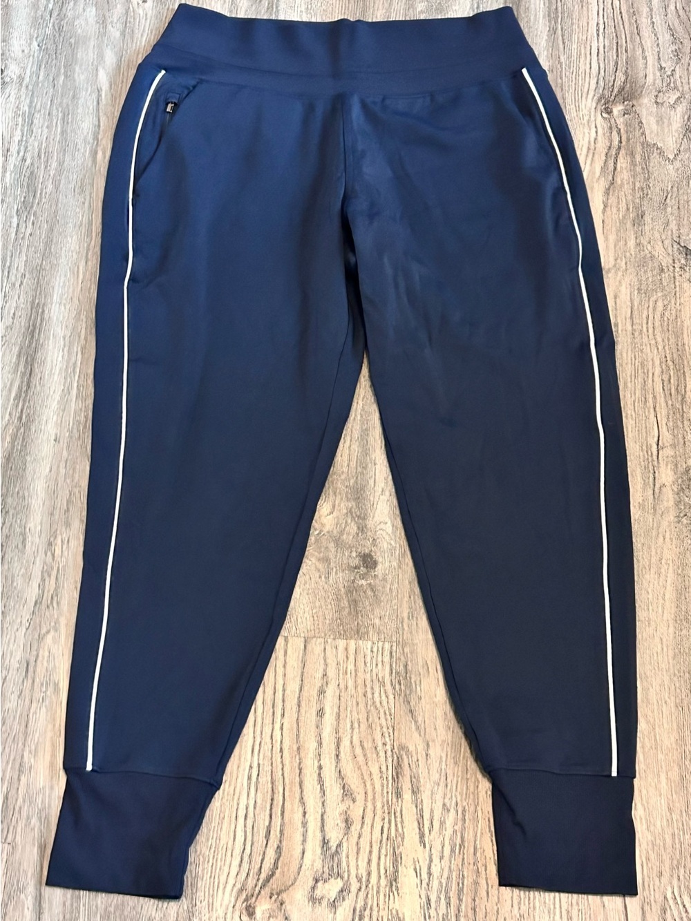 Athleta Navy Track Joggers with White Piping